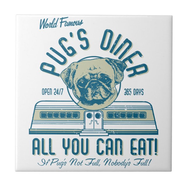 Retro Vintage 50s Style Pug's Diner Tile (Front)