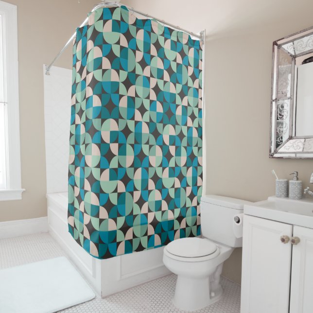 Retro Vintage 60's Pattern Shower Curtain (In Situ)