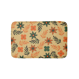 Retro Vintage 70s Floral Flower Leaves Pattern Bath Mat