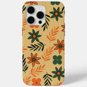 Retro Vintage 70s Floral Flower Leaves Pattern iPhone 15 Pro Max Case