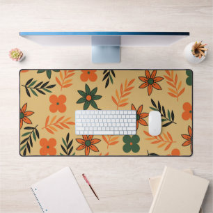 Retro Vintage 70s Floral Flower Leaves Pattern Desk Mat