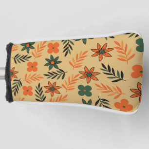 Retro Vintage 70s Floral Flower Leaves Pattern Golf Head Cover