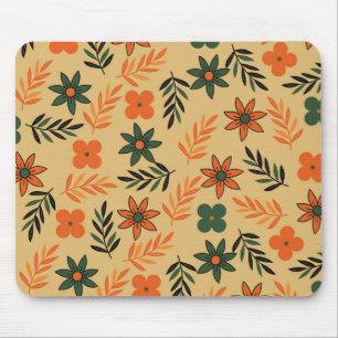 Retro Vintage 70s Floral Flower Leaves Pattern Mouse Mat