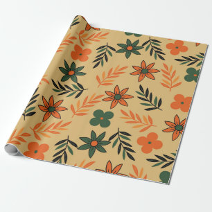 Retro Vintage 70s Floral Flower Leaves Pattern Wrapping Paper
