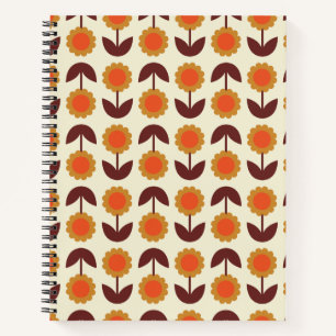 Retro Vintage 70s Floral Pattern Orange and Brown Notebook