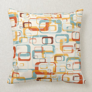 Retro Vintage 70s Pattern In Shades Of Orange Blue Cushion