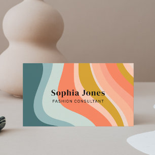 Retro Vintage 70s Rainbow Teal Orange Business Car Business Card
