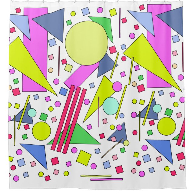 Retro Vintage 80s and 90s Style Shower Curtain (Front)