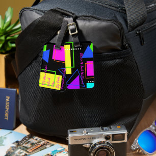 RETRO VINTAGE 80s COOL NEON GEOMETRIC 1980s PRINT  Luggage Tag