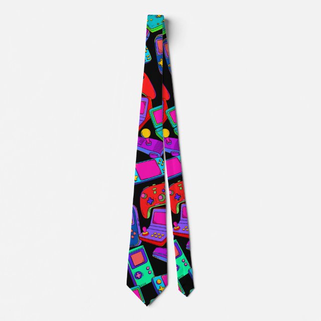 Retro Vintage 80's Gamer Design  Tie (Front)