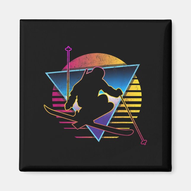 Retro Vintage 80s Ski  Magnet (Front)