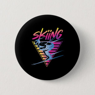 Retro Vintage 80s Ski Skiing 6 Cm Round Badge