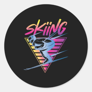 Retro Vintage 80s Ski Skiing Classic Round Sticker