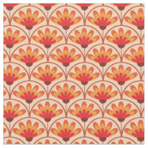 Retro Vintage Abstract Flowers on Scallop Shapes  Fabric
