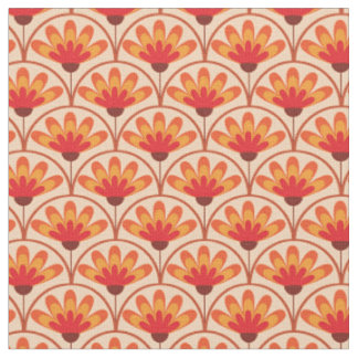 Retro Vintage Abstract Flowers on Scallop Shapes Fabric
