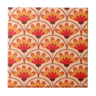 Retro Vintage Abstract Flowers on Scallop Shapes Tile