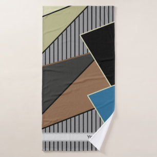 Retro vintage abstract geometrical shapes lines mo bath towel set