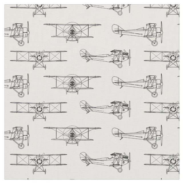 Retro Vintage Aeroplanes Pattern Antique Old Fabric (Close Up)