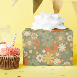 Retro Vintage Aesthetic 70s Floral Pattern Wrapping Paper