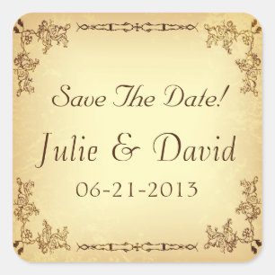 Retro Vintage Aged Paper Wedding Save The Date Square Sticker