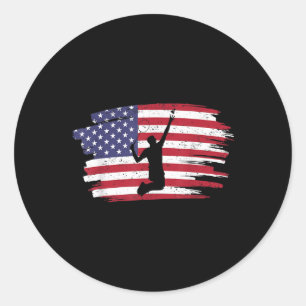 Retro Vintage American Flag Badminton 4th Of July Classic Round Sticker