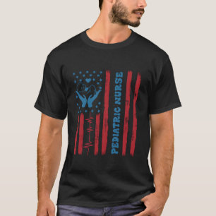Retro Vintage American Flag Paediatrics Nurse Day T-Shirt