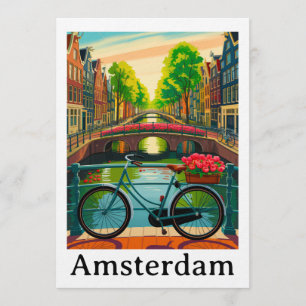 Retro Vintage Amsterdam Holland Canal City Travel Invitation