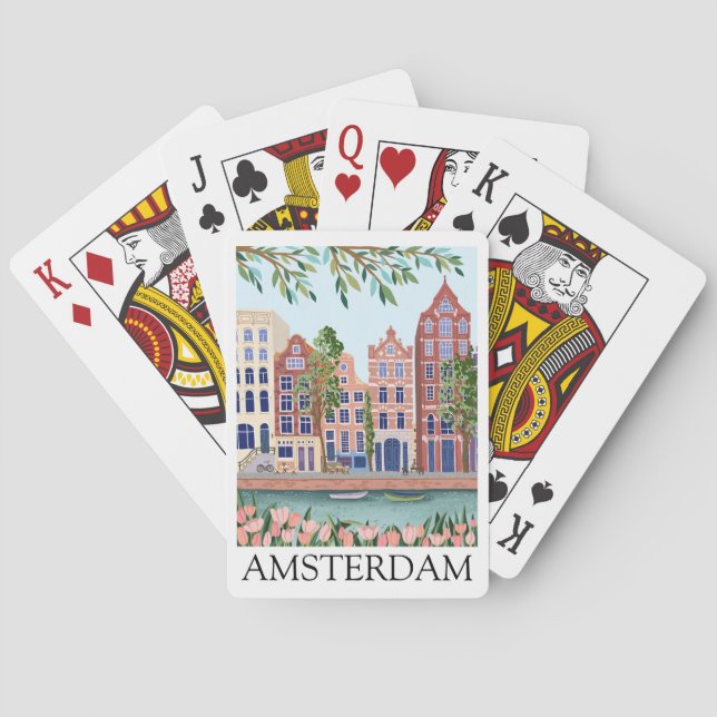 Retro Vintage Amsterdam Netherlands Architecture  Playing Cards (Back)