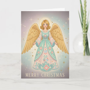 Retro Vintage Angel Glow Christmas Holiday Card