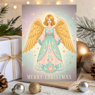 Retro Vintage Angel Glow Christmas Holiday Card