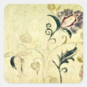 Retro Vintage Antique Floral Parchment Custom Square Sticker