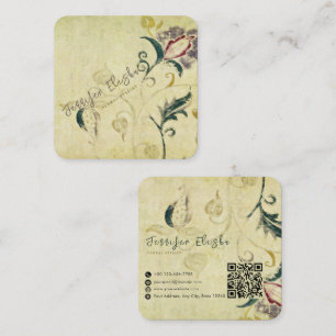 Retro Vintage Antique Floral Parchment Effect Square Business Card