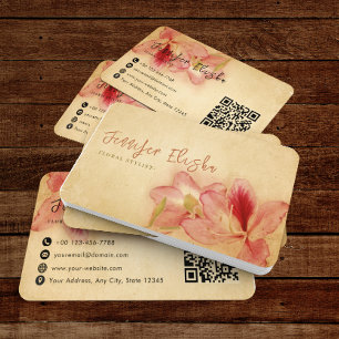 Retro Vintage Antique Floral Parchment QR Code Business Card