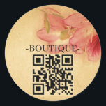 Retro Vintage Antique Floral Parchment QR Code Classic Round Sticker<br><div class="desc">This beautiful and unique antique floral image has old light brown parchment effects. Add custom text and website QR code (delete if desired) to suit your needs.</div>