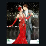 Retro vintage art deco Christmas couple Poster<br><div class="desc">design by www.etsy.com/Shop/VanityFlairDesigns</div>