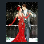Retro vintage art deco Christmas couple Poster<br><div class="desc">design by www.etsy.com/Shop/VanityFlairDesigns</div>