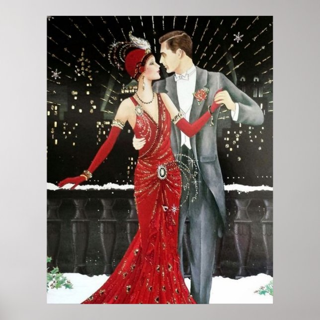 Retro vintage art deco Christmas couple Poster (Front)