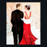 Retro vintage art deco Christmas couple Poster<br><div class="desc">design by www.etsy.com/Shop/VanityFlairDesigns</div>