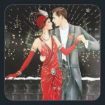 Retro vintage art deco Christmas couple Square Sticker<br><div class="desc">design by www.etsy.com/Shop/VanityFlarDesign</div>