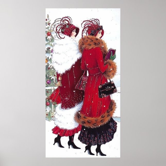 Retro vintage art deco Christmas ladies poster (Front)