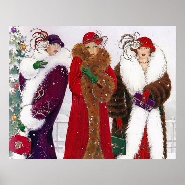 Retro vintage art deco Christmas ladies poster (Front)