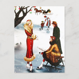 Retro vintage art deco Christmas people postcard