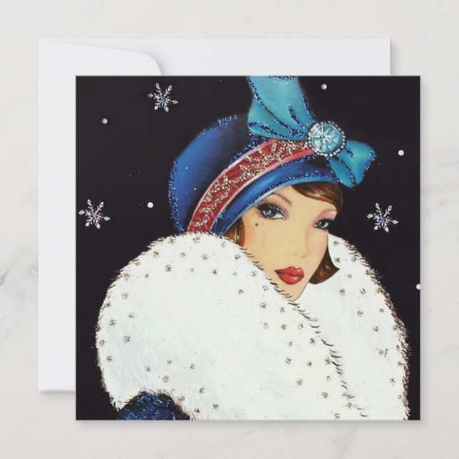 retro vintage art deco lady add message holiday card (Front)