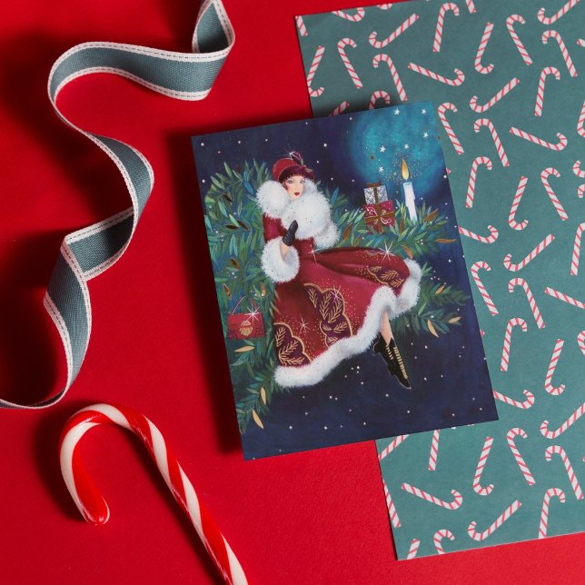 Retro vintage art deco lady Christmas Holiday card (Creator Uploaded)