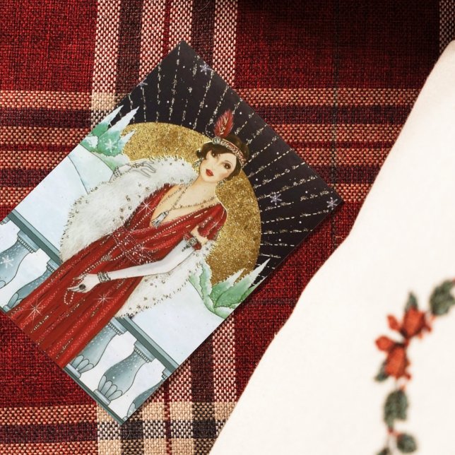 Retro vintage art deco lady Christmas Holiday Card (Creator Uploaded)