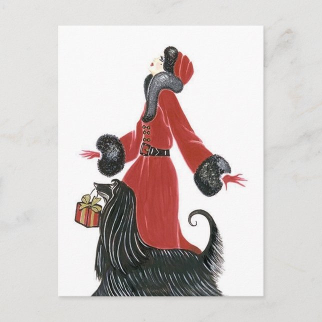 Retro vintage art deco lady Christmas Holiday Postcard (Front)