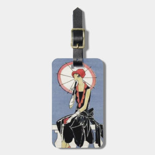 Retro Vintage Art Deco Lady Umbrella Luggage Tag