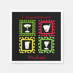 Retro Vintage Art Martini, Old Fashioned, Highball Napkin