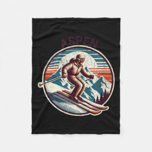 Retro vintage aspen colorado ski resort winter fleece blanket