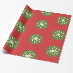 Retro Vintage Atomic 50s Christmas Dots Green Red  Wrapping Paper